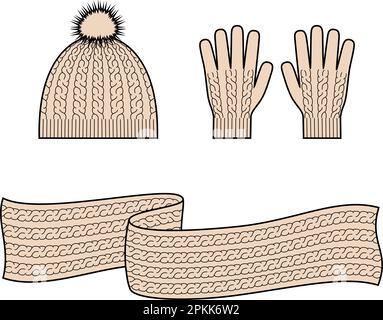 Berretto, sciarpa e guanti in maglia. Illustrazione Vettoriale