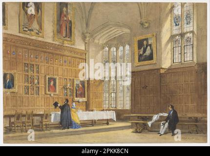 Vista della Sala da pranzo nel Magdalen College, Oxford 1856 di Joseph Nash il Vecchio Foto Stock