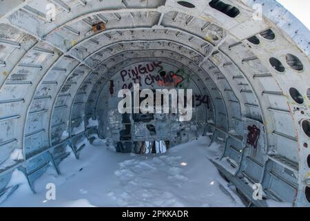 All'interno della fusoliera di Miss Piggy Curtiss C-46 Commando ha schiantato aerei a Churchill, Manitoba, Canada Foto Stock