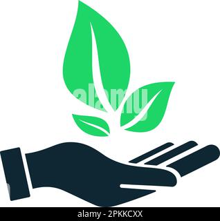 Icona piatta di una pianta nel palmo della mano come concetto di risparmio ecologico Illustrazione Vettoriale