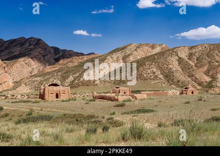 Paesaggio lungo la catena montuosa di AT-Bashy, la regione di Naryn, il Kirghizistan, l'Asia centrale, l'Asia Foto Stock