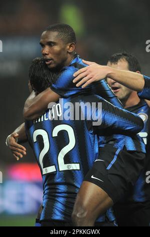 Milano, Italia, 15/01/2011 : Samuel Eto’o durante la partita Inter Bologna Foto Stock