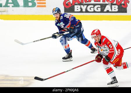 VŠxjš, Svezia, 8 aprile, 2023 Semifinale 5 Vaxjo Lakers - Frolunda HC Vaxjo Lakers vince la partita per 3-2 Credit: PEO Mšller/Alamy Live News Foto Stock