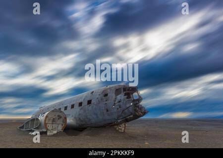 Solheimasandur aereo Wreck DC-3 aereo, Sud Islanda, Islanda, regioni polari Foto Stock