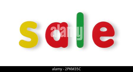 vendita parola colorata lettere magnetiche su bianco con percorso di ritaglio Foto Stock