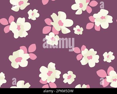 Motivo floreale astratto senza cuciture. Fiori di colore bianco su uno sfondo luminoso. Fiori di ciliegio. Illustrazione Vettoriale
