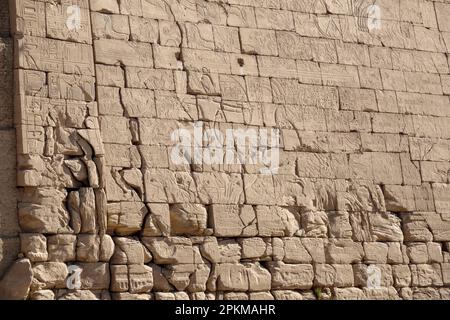 Il primo Pylon al Ramesseum, Tempio mortuario di Ramesses II sulla sponda occidentale del Nilo a Luxor, Egitto Foto Stock