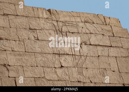 Il primo pilone al Ramesseum, Tempio mortuario di Ramesse II sulla riva occidentale del Nilo a Luxor, Egitto Foto Stock