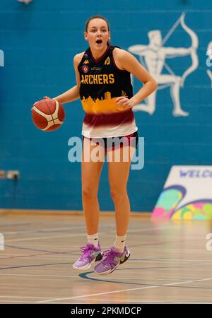 Cardiff, Regno Unito. 08th Apr, 2023. Isabel Bunyan (Archers) durante il WBBL Cardiff Archers v Sevenoaks Suns all'Archers Arena Cardiff Regno Unito il 08 2023 aprile Alamy Live News Punteggio finale: 68 - 93 Credit: Graham Glendinning / GlennSports/Alamy Live News Foto Stock