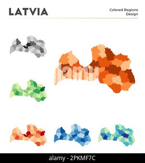 Raccolta di mappe della Lettonia. Frontiere della Lettonia per la vostra infografica. Regioni di paese colorate. Illustrazione vettoriale. Illustrazione Vettoriale