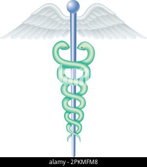Caduceo a colori; simbolo medico - medici, farmacisti, infermieri, ecc. Utilizzare tutto o parte di questa illustrazione vettoriale completamente modificabile isolata. Illustrazione Vettoriale