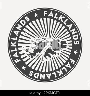 Logo rotondo Falklands. Badge da viaggio vintage con il nome circolare e la mappa del paese, illustrazione vettoriale. Può essere utilizzato come insegna, logotipo, etichetta, s Illustrazione Vettoriale