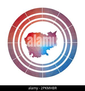 Distintivo della Cambogia. Logo color grigio brillante in stile poly basso. Insegna arrotondata multicolore della Cambogia con mappa in stile geometrico per infografiche. Illustrazione Vettoriale