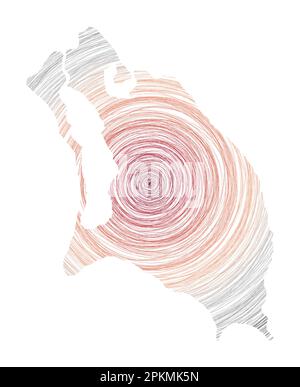 Mappa Barbuda riempita con cerchi concentrici. Tracciare i cerchi di stile a forma di isola. Illustrazione vettoriale. Illustrazione Vettoriale