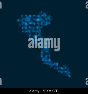 Corfù mappa luminosa punteggiata. Forma dell'isola con bulbi blu luminosi. Illustrazione vettoriale. Illustrazione Vettoriale