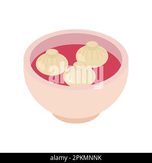 Gnocchi in ciotola isolato. Gnocchi cinesi in piatto Illustrazione Vettoriale