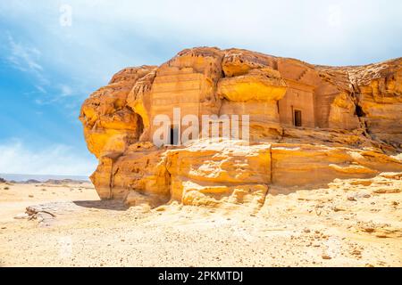 Tombe Jabal al ahmar scolpite in pietra, al Ula, Arabia Saudita Foto Stock