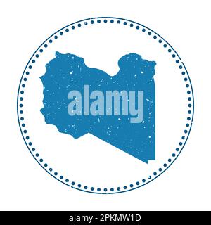 Adesivo Libia. Timbro da viaggio con mappa del paese, illustrazione vettoriale. Può essere utilizzato come insegna, logotipo, etichetta, adesivo o badge della Libia. Illustrazione Vettoriale
