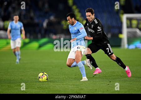 Roma, Italia. 08th Apr, 2023. Pedro della SS Lazio durante la Serie Un incontro tra SS Lazio e FC Juventus allo Stadio Olimpico il 8 aprile 2023 a Roma. Credit: Live Media Publishing Group/Alamy Live News Foto Stock