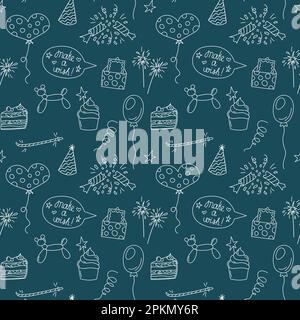 Modello di Noodles di compleanno. Sfondo vettoriale senza giunture con elementi bday. Modello di capretto carino Illustrazione Vettoriale