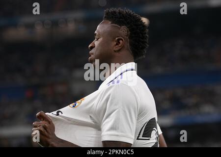 Madrid, Spagna. 8th Apr 2023. 8th aprile 2023; Stadio Santiago Bernabeu, Madrid, Spagna, Calcio la Liga spagnola, Real Madrid contro Villarreal; Vinicius Credit: Immagini sportive Action Plus/Alamy Live News Foto Stock