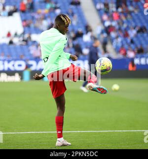 Sabadell, Barcellona, Spagna. 8th Apr, 2023. Barcellona Spagna 08.04.2023 Nico Williams (Athletic Club) controlla la palla durante la Liga Santander tra Espanyol e Athletic Club allo stadio RCDE il 08 aprile 2023 a Barcellona. (Credit Image: © Xavi Urgeles/ZUMA Press Wire) SOLO PER USO EDITORIALE! Non per USO commerciale! Credit: ZUMA Press, Inc./Alamy Live News Foto Stock