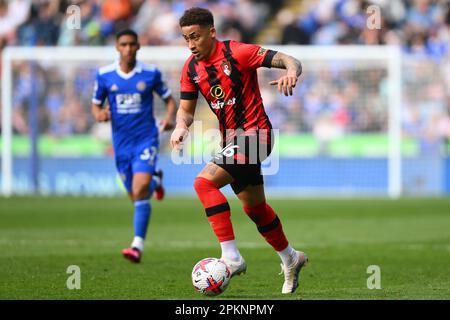 Leicester, Regno Unito. 8th Apr 2023. Marcus Tavernier di Bournemouth in azione durante la partita della Premier League tra Leicester City e Bournemouth al King Power Stadium di Leicester sabato 8th aprile 2023. (Foto: Jon Hobley | NOTIZIE MI) Credit: NOTIZIE MI & Sport /Alamy Live News Foto Stock