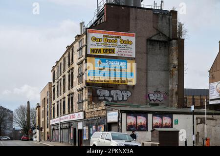 L'estremità orientale di Glasgow fuori dalla strada di Londra, vicino a Barras, Scozia centrale, Regno Unito Foto Stock