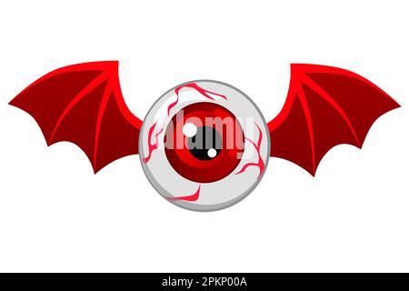 Bulbo oculare volante rosso, Vector Illustration di bulbo oculare umano volante con ali di pipistrello o drago Illustrazione Vettoriale