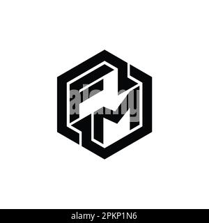 Gioco monogramma con logo FM con modello a forma geometrica esagonale Foto Stock