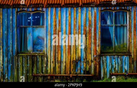 Particolare di una vecchia sala del Vangelo abbandonata a Hoswick, Shetland, Scozia Foto Stock