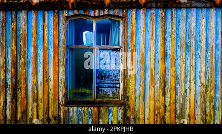 Particolare di una vecchia sala del Vangelo abbandonata a Hoswick, Shetland, Scozia Foto Stock