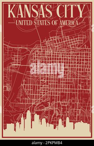 Poster della rete stradale del centro DI KANSAS CITY, STATI UNITI D'AMERICA Illustrazione Vettoriale