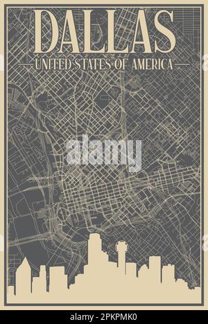 Poster della rete stradale del centro DI DALLAS, STATI UNITI D'AMERICA Illustrazione Vettoriale