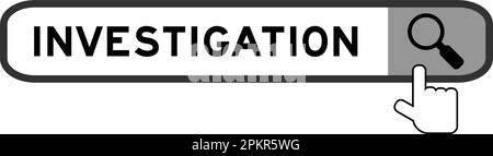 Banner di ricerca in ricerca parola con l'icona della lente di ingrandimento mano su sfondo bianco Illustrazione Vettoriale