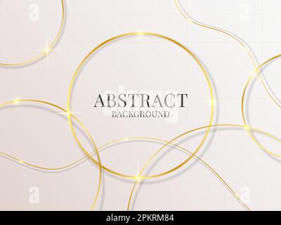 Banner anello d'oro. Lussuoso sfondo astratto con anelli d'oro. Cornice con linea glitter, brillante e brillante, bagliore rotondo. Glitter deluxe in metallo lucido. Elegante poster di presentazione. Sfondo del disegno vettoriale Illustrazione Vettoriale