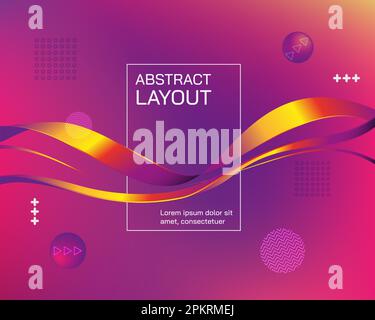 design creativo 3d per eventi futuristici. Abstract gradient Metallic Waves layout, beauty music banner template per presentazione, fluidi in movimento. Colori rosa e oro. Sfondo dell'arte vettoriale Illustrazione Vettoriale