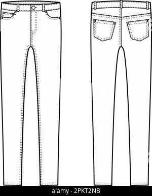 Pantaloni denim skinny. Anteriore e posteriore. Illustrazione Vettoriale