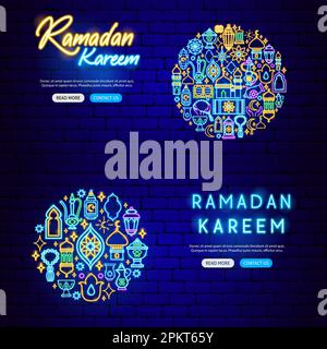 Ramadan Kareem Neon Banners Illustrazione Vettoriale