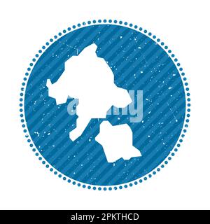 Adesivo da viaggio retrò a strisce dell'isola di aka. Badge con mappa, illustrazione vettoriale. Può essere utilizzato come insegna, logotipo, etichetta, adesivo o badge dell'aka IS Illustrazione Vettoriale