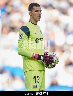 David Soria di Getafe CF in azione durante la partita la Liga Santander tra Real Sociedad e Getafe CF allo stadio reale Arena il 8 aprile 2023, nel Foto Stock