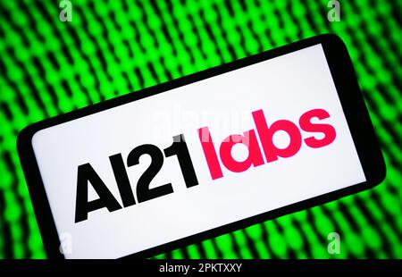 Ucraina. 9th Apr, 2023. In questa illustrazione, il logo AI21 Labs viene visualizzato sullo schermo di uno smartphone. (Credit Image: © Pavlo Gonchar/SOPA Images via ZUMA Press Wire) SOLO PER USO EDITORIALE! Non per USO commerciale! Foto Stock