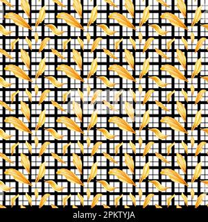 Motivo acquerello a scacchi con petali di girasole gialli su sfondo bianco. Illustrazione isolata per la decorazione di imballaggi, schede, inviti Foto Stock