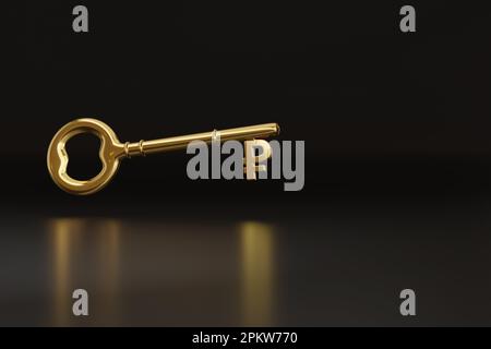 Chiave d'oro con segno rublo con spazio per la copia. illustrazione 3d. Foto Stock