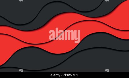 Nero e rosso Wavy sovrapposizione 3D carta intagliato stile forme disegno layout astratto sfondo realistico rilievo intagliatura arte Illustrazione Vettoriale