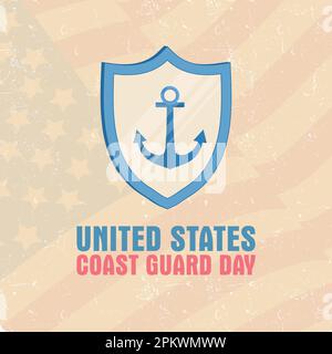 Giornata della Guardia Costiera degli Stati Uniti. Festa federale celebrata annualmente il 4 agosto, moderna illustrazione vettoriale di sfondo per Poster, scheda e banner Illustrazione Vettoriale