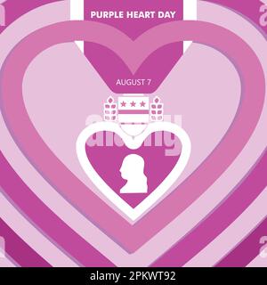 National Purple Heart Day, simbolo dell'amore rosa per il giorno commemorativo del 7th agosto, illustrazione vettoriale di sfondo moderna Illustrazione Vettoriale