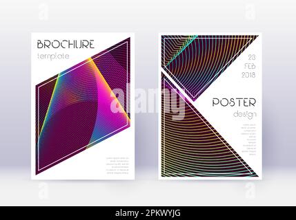 Set di modelli con copertura triangolare. Arcobaleno linee astratte su sfondo rosso vino. Design fantasioso della copertina. Notevole catalogo, poster, modello di libro Illustrazione Vettoriale