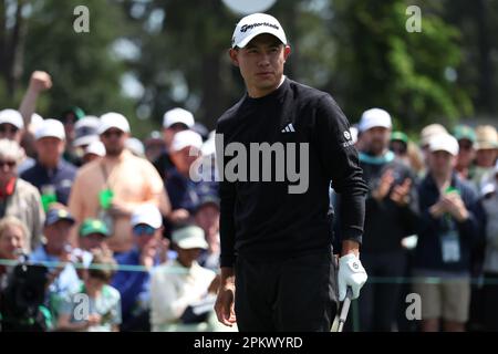 Unisce il Collin Morikawa degli Stati Uniti durante il giorno 4 del torneo di golf Masters 2023 presso l'Augusta National Golf Club di Augusta, Georgia, Stati Uniti, il 9 aprile 2023. Credit: Koji Aoki/AFLO SPORT/Alamy Live News Foto Stock