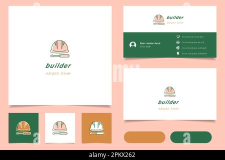 Logo Builder con slogan modificabile. Biglietto da visita e modello di libro di branding. Illustrazione Vettoriale